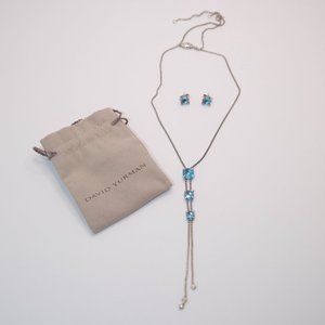 DAVID YURMAN Blue Topaz Sterling Silver Set: Y Necklace and Chatelaine Studs